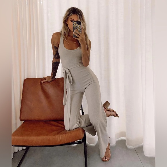 Princess Polly Pants - Princess polly ribbed belted jumpsuit nwot
